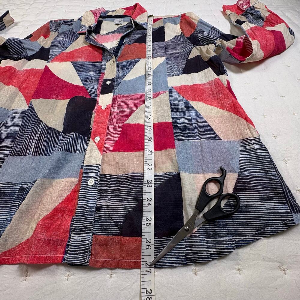 Nic + Zoe Geometric Print Cotton Button Up Shirt Women's M Patriotic Lightweight - Picture 11 of 13